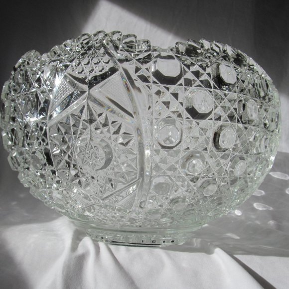 L. E. SMITH DAISY HOBSTAR LARGE HEAVY PUNCHBOWL BEAUTIFUL VINTAGE GLASS WHOW!